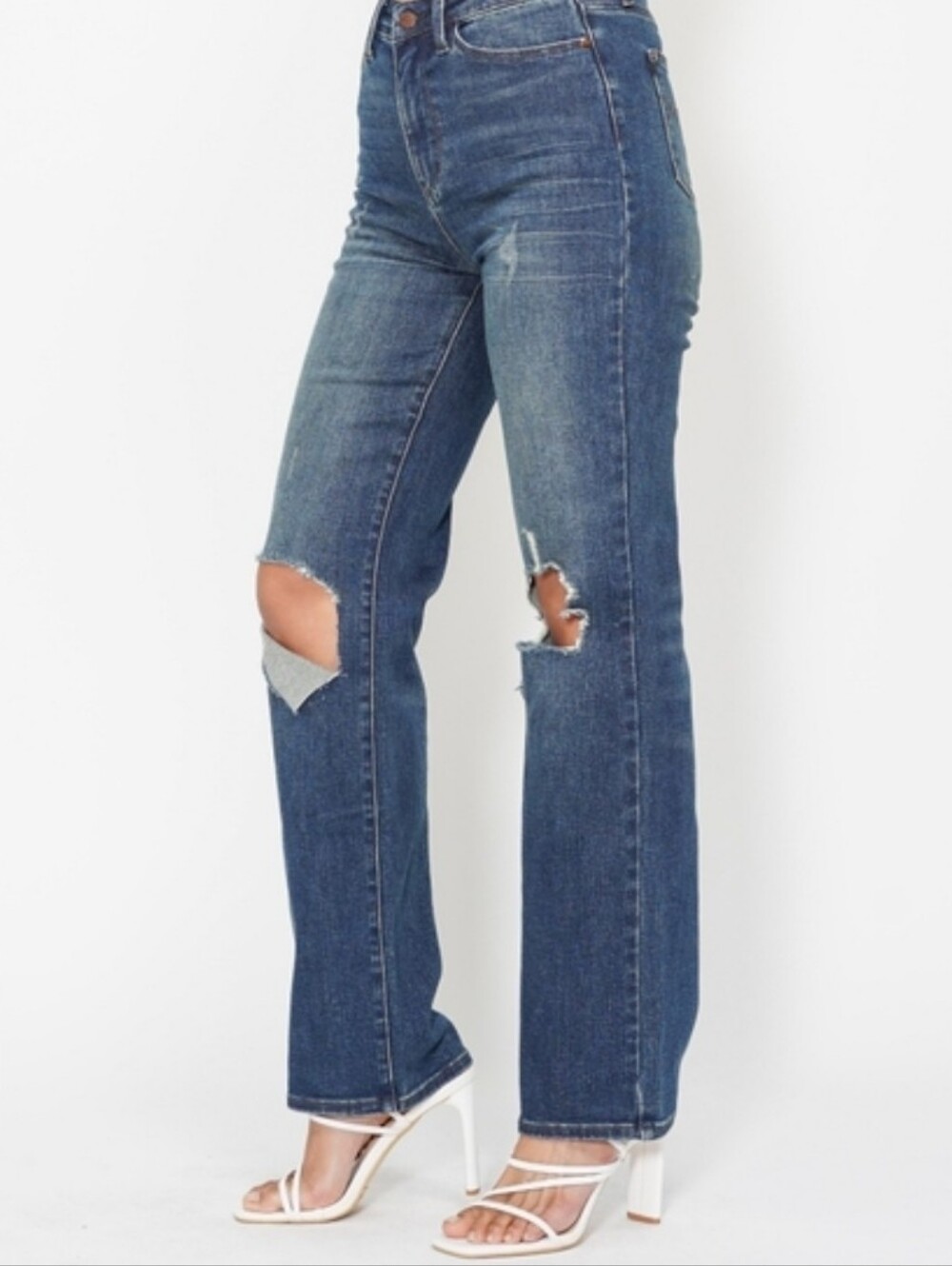 Judy Blue High-Rise Dad Jeans Straight Leg Distressed Torn Knee Denim Jean Size3